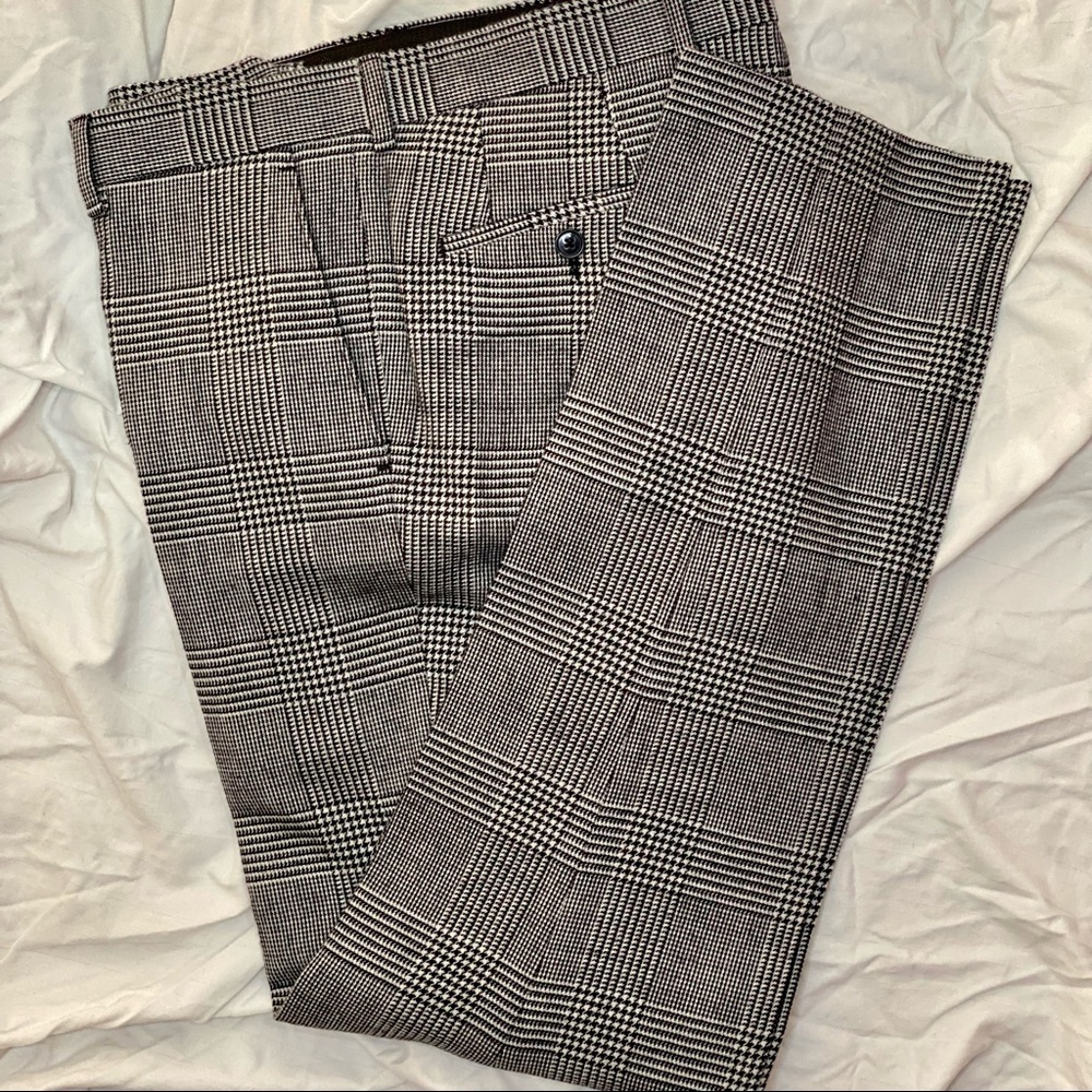 Men’s Wool Grey/Black Plaid Slim Fit Trousers